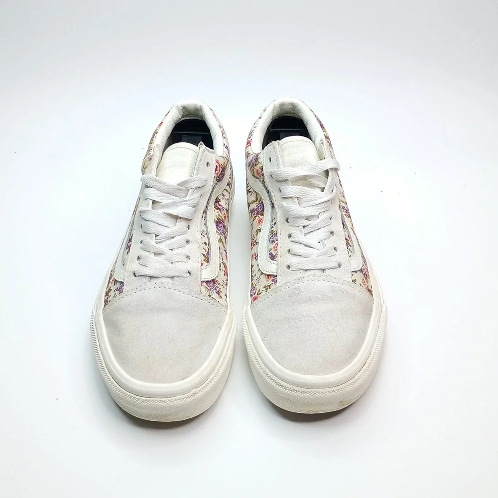 Vans Old Skool Floral Print Sneakers Cream‎ White Suede Womens 8 Mens 6.5 500714